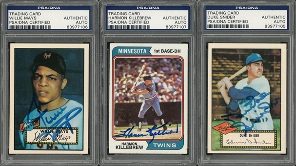 Signed Cards Trio (3 Different) Including Mays - All PSA/DNA Authentic